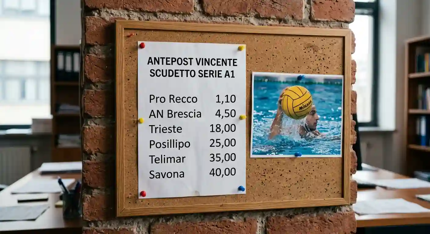 Pannello di quote antepost vincente scudetto Serie A1 con Pro Recco favorita e blocco di inseguitrici