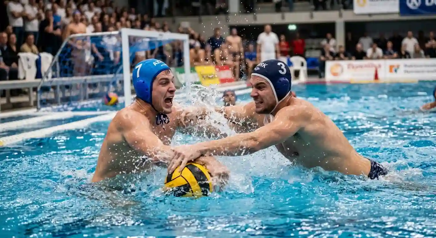 Azione di gioco del derby AN Brescia contro Pro Recco di pallanuoto