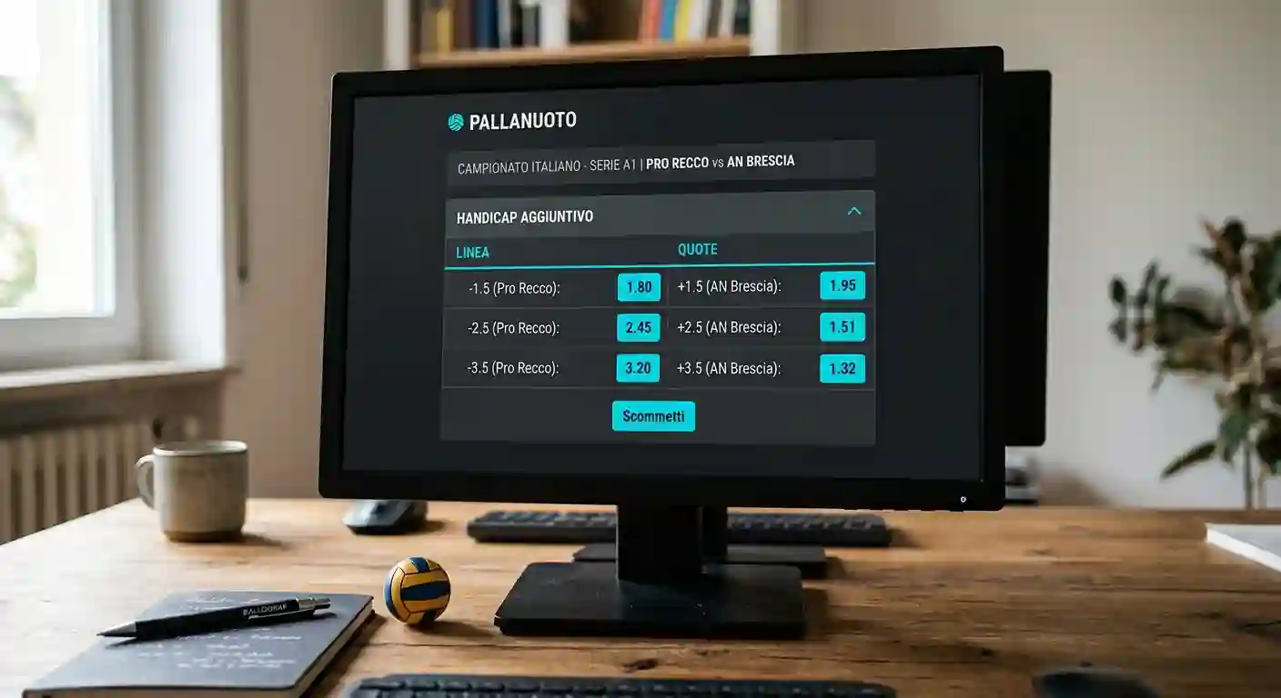 Pannello bookmaker con quote handicap su Pro Recco contro avversari di pallanuoto
