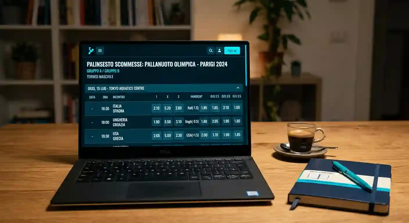 Schermo di bookmaker italiano con mercati attivi sull'Olimpiade di pallanuoto