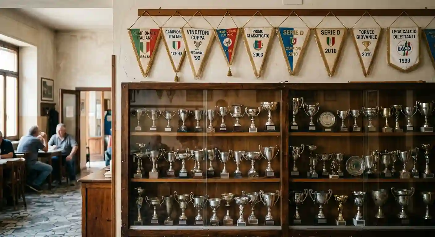 Coppe e scudetti vinti da Pro Recco esposti nella sala trofei del club