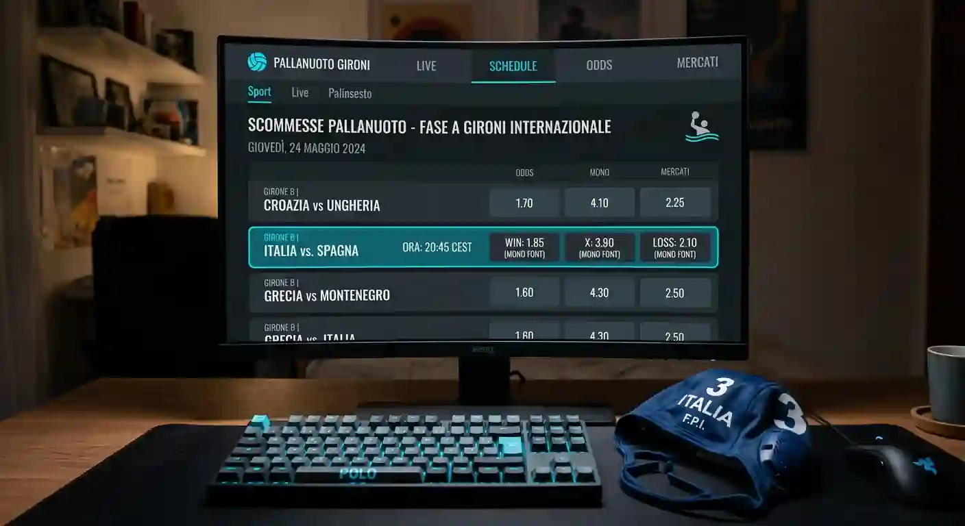 Tabellone con quote del Settebello in un girone internazionale di pallanuoto