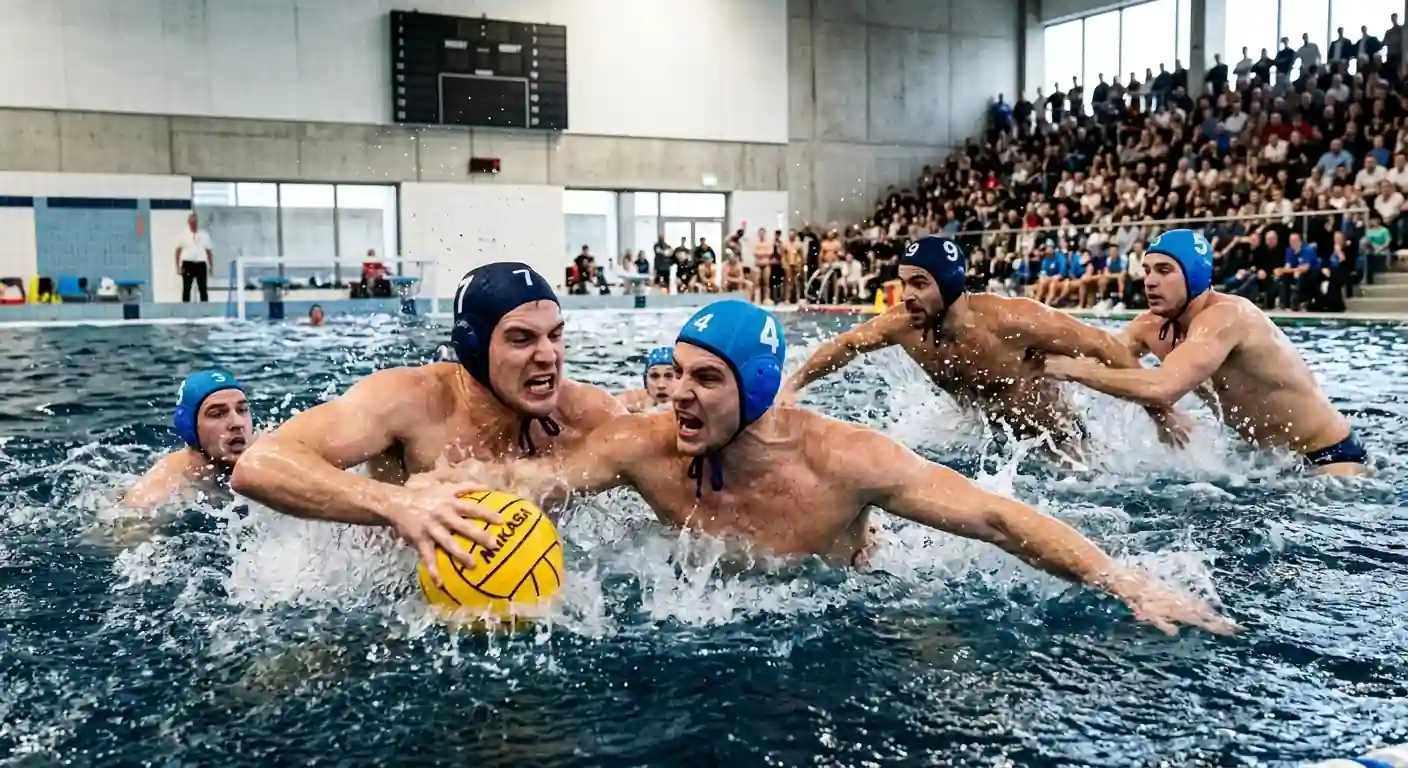 Derby fra Pro Recco e AN Brescia in vasca durante un big match di pallanuoto