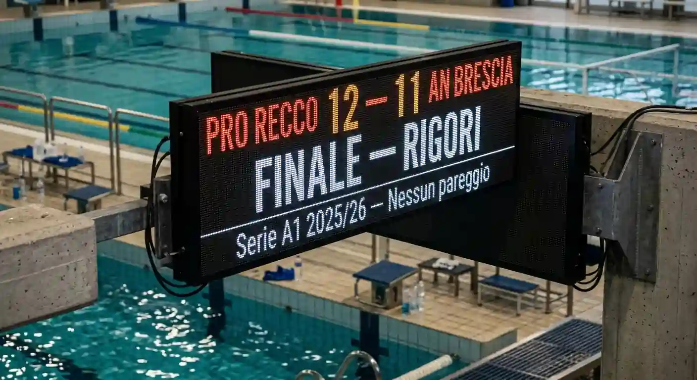 Tabellone segnapunti di un match di Serie A1 con esito netto a fine gara senza pareggio dopo i tiri di rigore