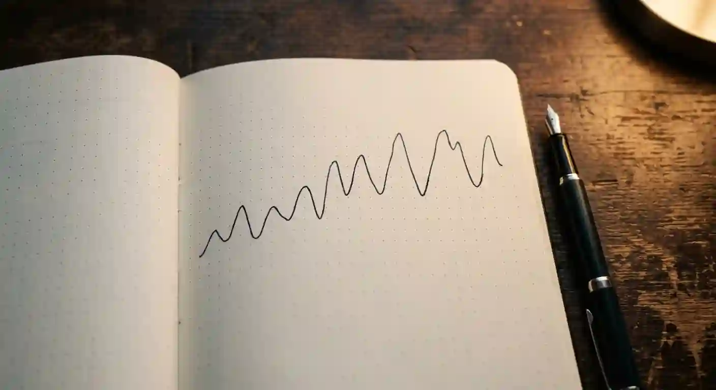 Quaderno aperto con grafico di andamento giocate stagionali e penna nera